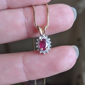 Genuine Diamond and Ruby Pendant in 14k Gold 💙